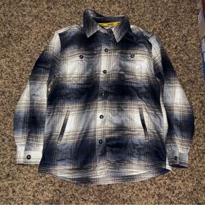Ski-Doo Women's Large Lifestyle Plaid Shacket Ivory Blue Overshirt Button NEW